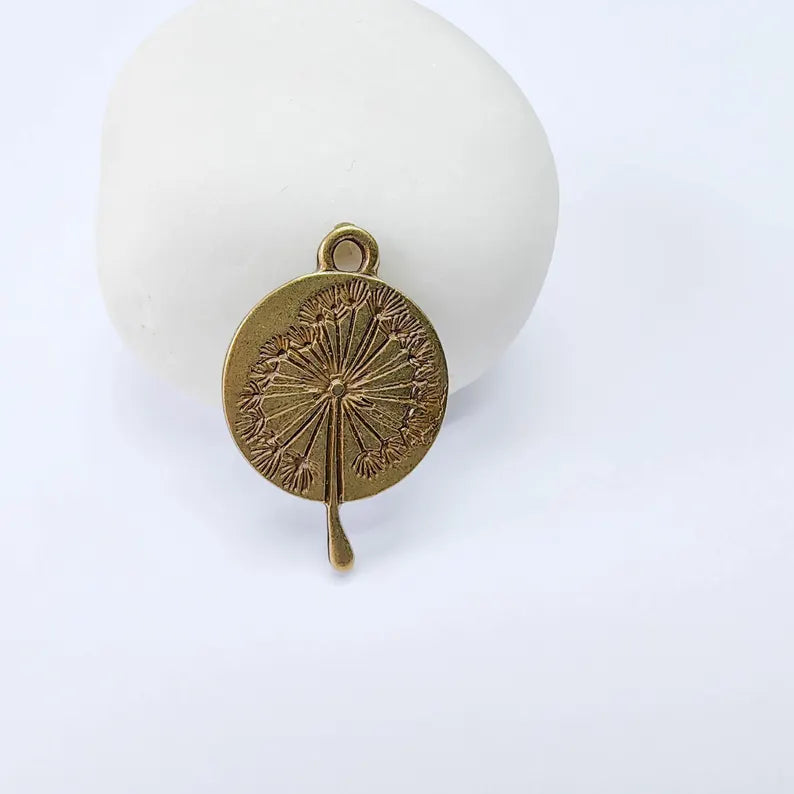 Dandelion Charm Pendant, Botanical Seed Head Design, Antique Bronze Plated, 28x18mm, G37987
