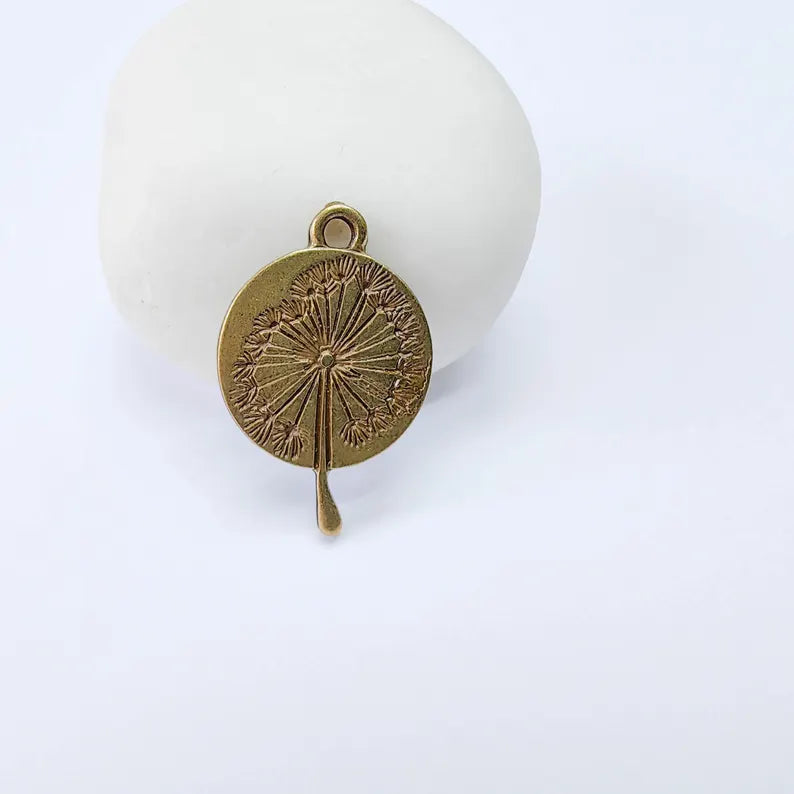 Dandelion Charm Pendant, Botanical Seed Head Design, Antique Bronze Plated, 28x18mm, G37987