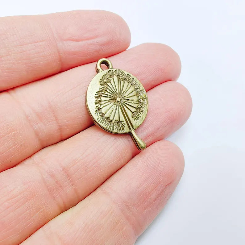 Dandelion Charm Pendant, Botanical Seed Head Design, Antique Bronze Plated, 28x18mm, G37987