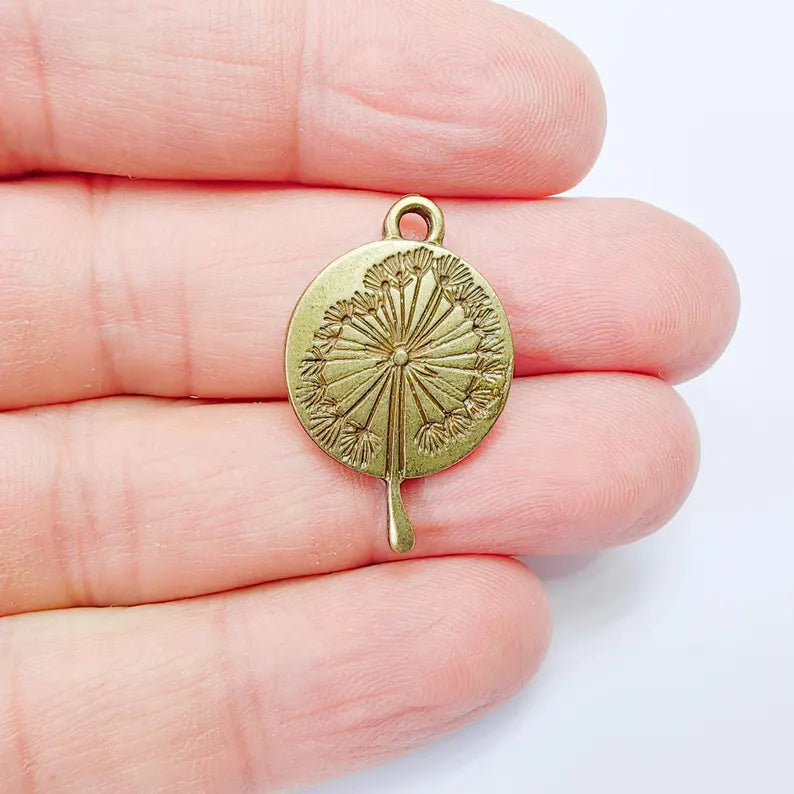 Dandelion Charm Pendant, Botanical Seed Head Design, Antique Bronze Plated, 28x18mm, G37987