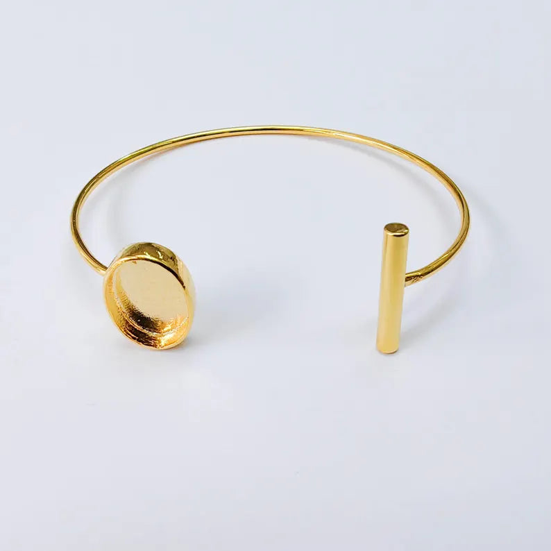 Adjustable Cuff Bracelet Base, Oval Bezel Setting 14x10mm, 24K Gold Color, G37988