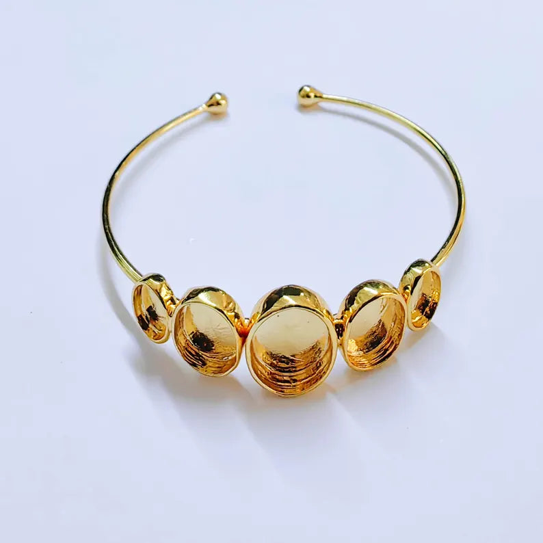 Adjustable Bracelet Blank, Multi Oval Bezel Cuff, 13x10mm 11x9mm 9x6mm Settings, Shiny Gold G37960