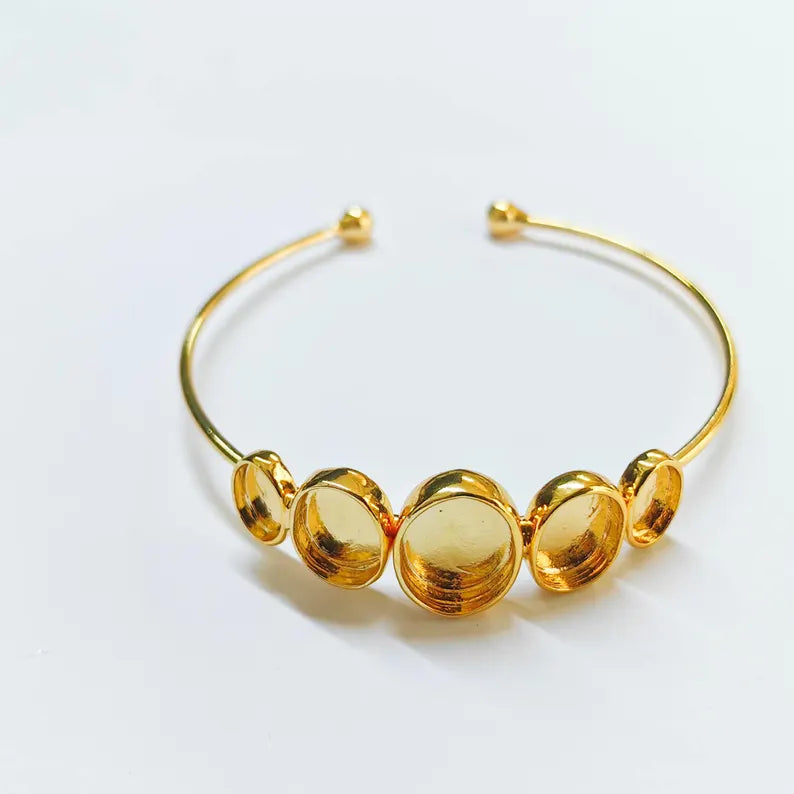Adjustable Bracelet Blank, Multi Oval Bezel Cuff, 13x10mm 11x9mm 9x6mm Settings, Shiny Gold G37960