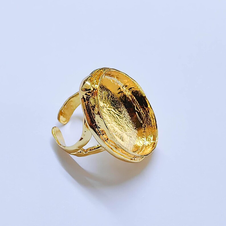 Ring Blank Settings Mosaic Bezel Base Cabochon Mountings (25x18mm) Adjustable Shiny Gold Brass G37961