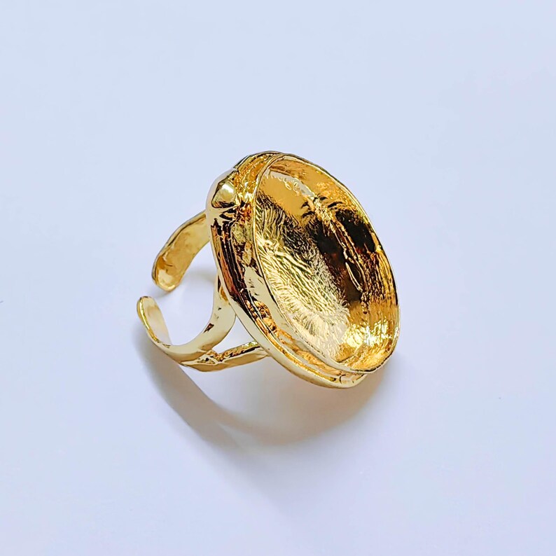 Ring Blank Settings Mosaic Bezel Base Cabochon Mountings (25x18mm) Adjustable Shiny Gold Brass G37961