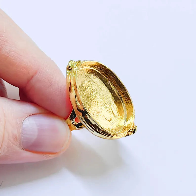 Ring Blank Settings Mosaic Bezel Base Cabochon Mountings (25x18mm) Adjustable Shiny Gold Brass G37961