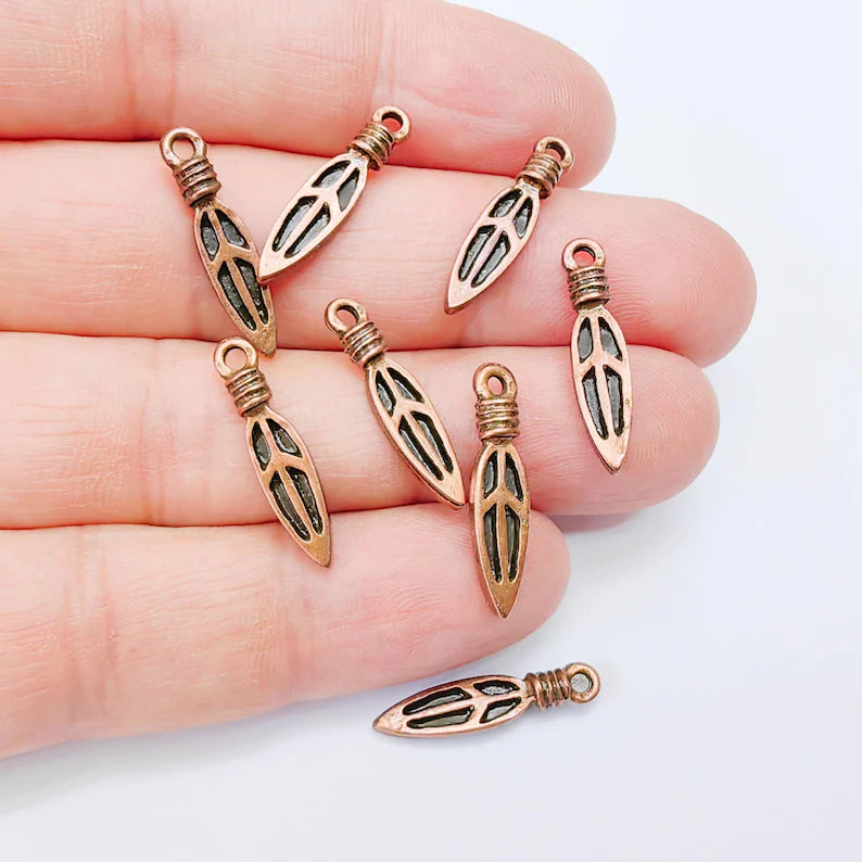 4 Peace Charms, Minimalist Boho Charm, Earring Charms, Dangle Pendant, Necklace Parts, Antique Copper Plated 22x5mm G38009