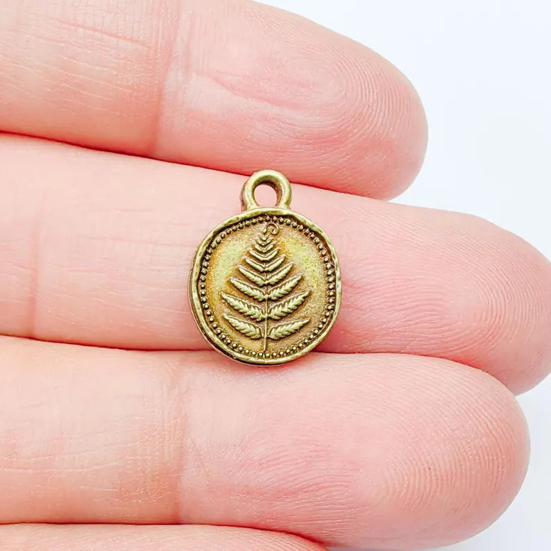 4 Pcs Fern Flower Charm, Double Sided Botanical, Organic Shape Plant Charm, Nature Earring, Floral Tag, Antique Bronze Plated 16x13mm G38011