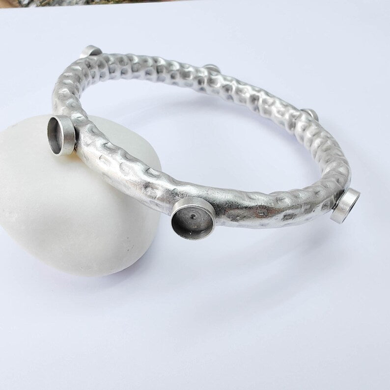 Bangle Bracelet Blank 8-10-12mm Bezel, Antique Silver Adjustable Look Bracelet Base, Jewelry Making, G38013