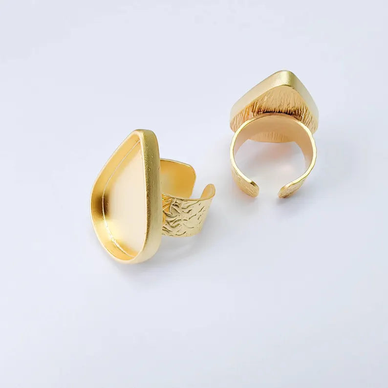 Gold Ring Base Blank Setting Cabochon Base inlay Ring Backs Mounting Adjustable Ring Base Bezel (29x21mm blank ) Gold Plated Metal G38014