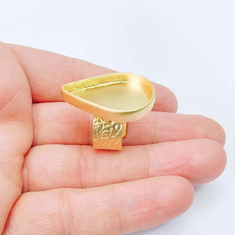 Gold Ring Base Blank Setting Cabochon Base inlay Ring Backs Mounting Adjustable Ring Base Bezel (29x21mm blank ) Gold Plated Metal G38014