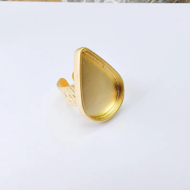 Gold Ring Base Blank Setting Cabochon Base inlay Ring Backs Mounting Adjustable Ring Base Bezel (29x21mm blank ) Gold Plated Metal G38014