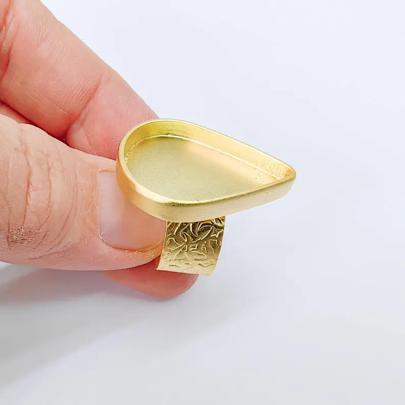 Gold Ring Base Blank Setting Cabochon Base inlay Ring Backs Mounting Adjustable Ring Base Bezel (29x21mm blank ) Gold Plated Metal G38014