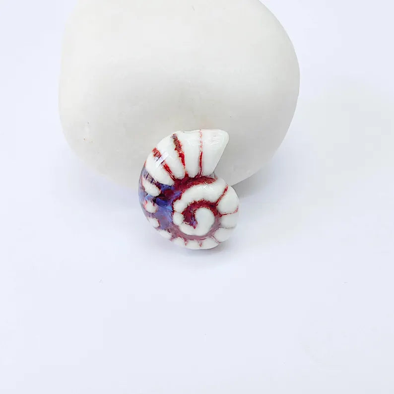 White, burgundy, blue Porcelain Nautilus Beads, Ceramic Shell Bead, Summer Sea Bead, Ocean Jewelry Supply, Beach Ammonite 20x16mm G38016