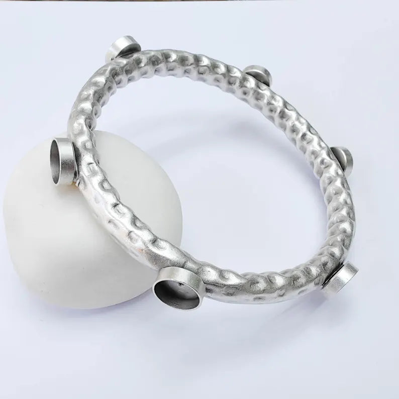 Bangle Bracelet Blank 10mm Bezel, Antique Silver Adjustable Look Bracelet Base, Jewelry Making, G37969