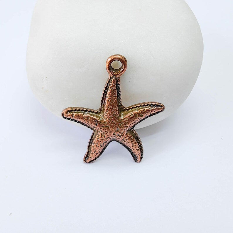 2 Starfish Charm Pendant, Ocean Sea Star Design, Copper Plated, 26x23mm, G37973