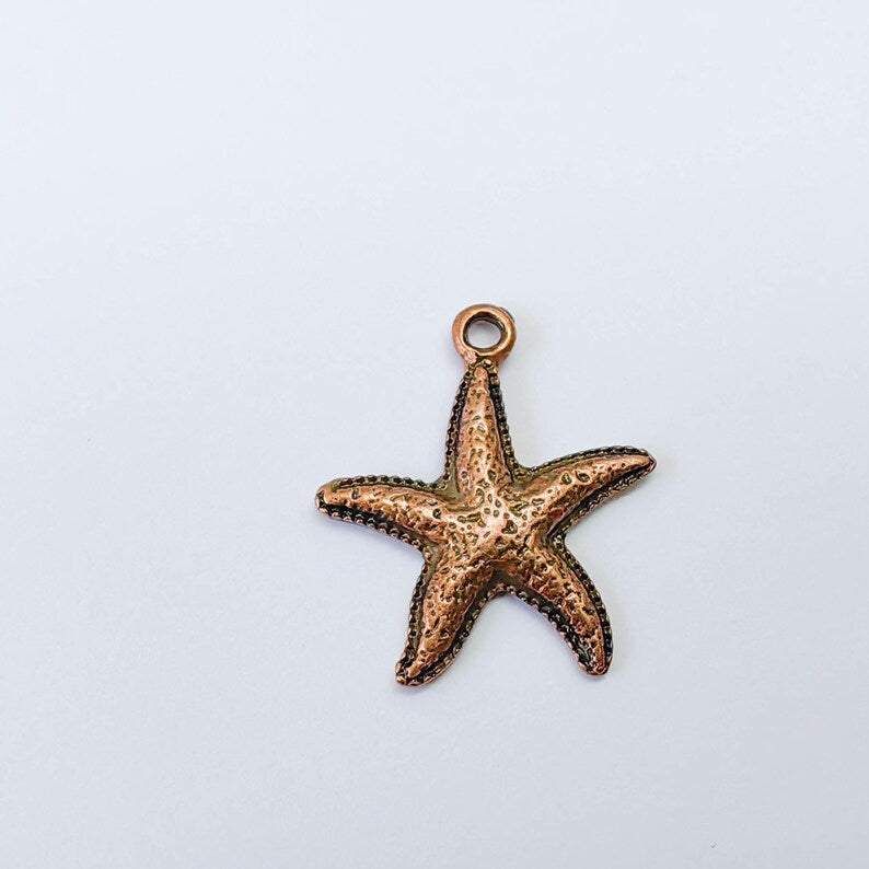 2 Starfish Charm Pendant, Ocean Sea Star Design, Copper Plated, 26x23mm, G37973
