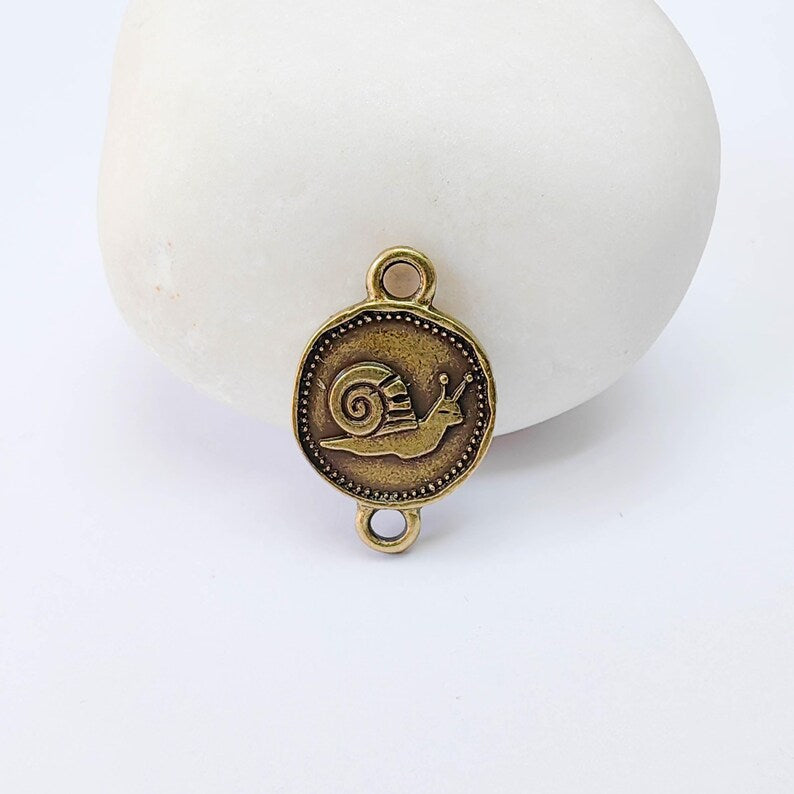 2 Snail Connector Charm, Nature Animal Design, Double Sided, Antique Bronze Plated 20x13mm, G38023
