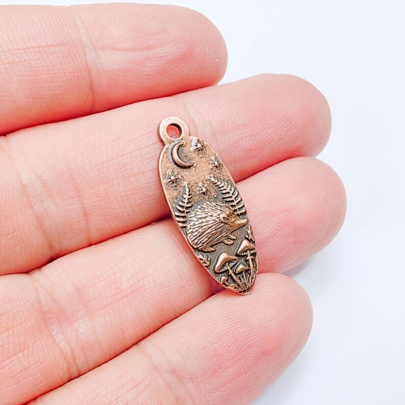 Hedgehog Charm Pendant, Double Sided Woodland Nature Design, 30x12mm, Antique Copper Plated G38031