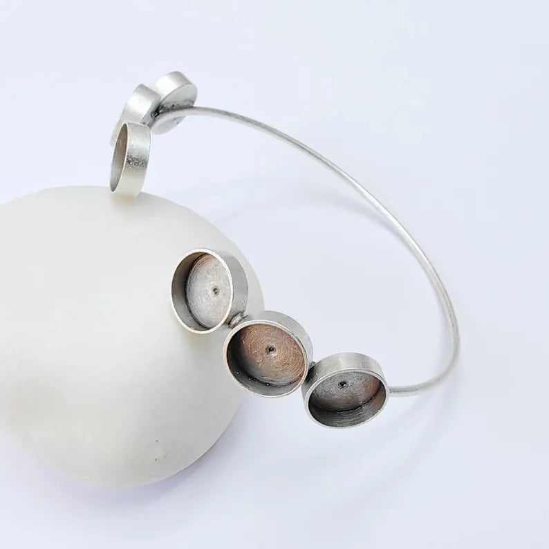 Multi Bezel Cuff Bracelet Blank, Adjustable Brass Bracelet Base, 10mm Round Settings, Antique Silver, G38042