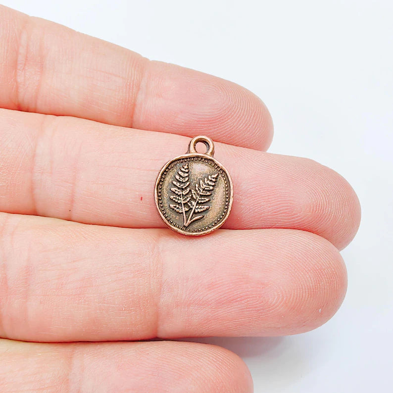 2 Fern Leaf Charm Pendant, Double Sided Botanical Nature Design, 16x13mm, Antique Copper Plated G38045