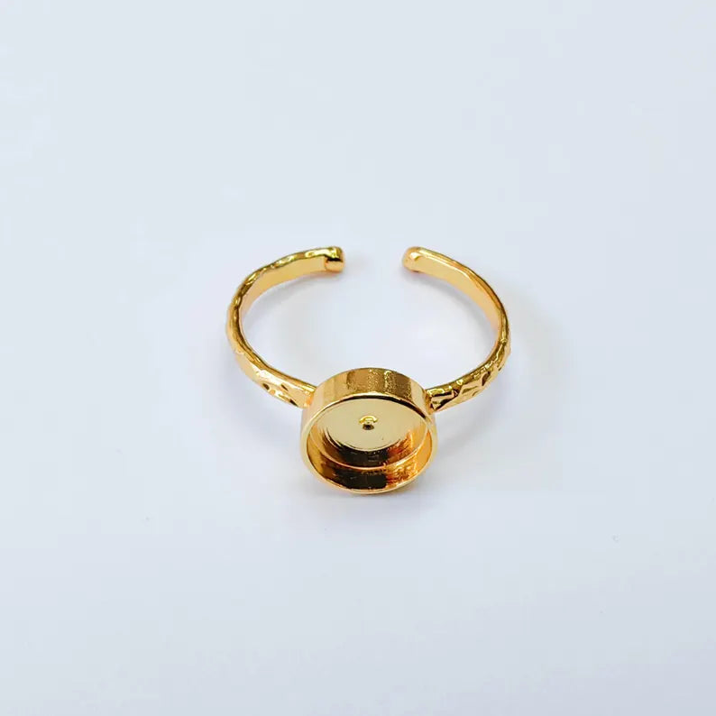 Adjustable Ring Base, Round Bezel 6mm, Textured 24K Shiny Gold Ring, G38065