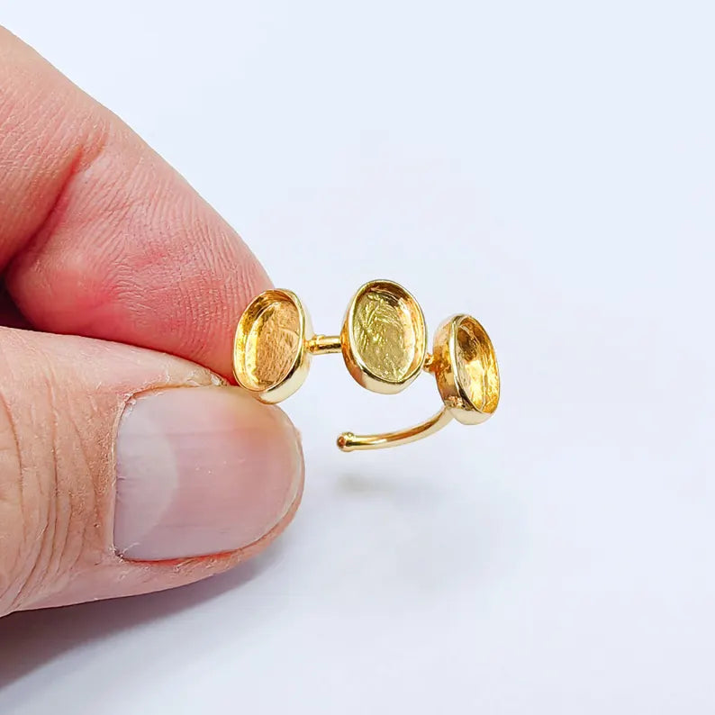 Triple Oval Bezel Ring, 8x6mm Settings, Adjustable 24K Shiny Gold Ring, G38057