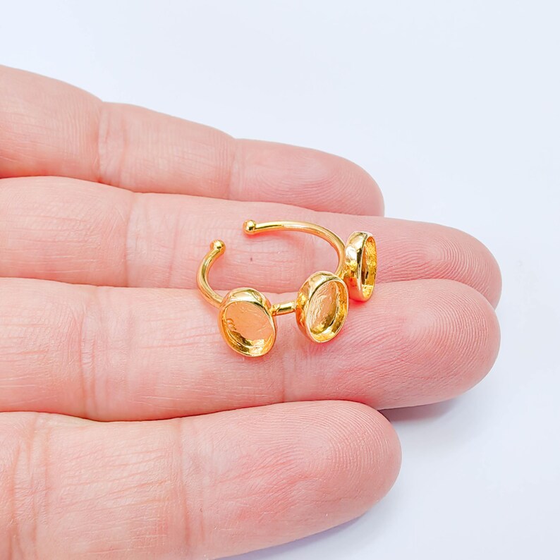 Triple Oval Bezel Ring, 8x6mm Settings, Adjustable 24K Shiny Gold Ring, G38057