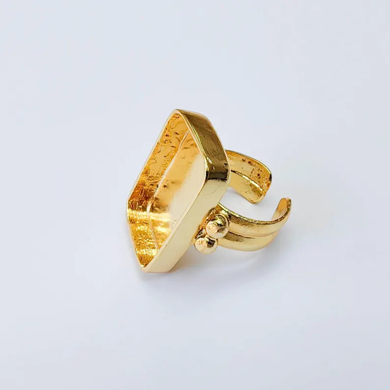 Rectangle Bezel Ring, Adjustable 24K Shiny Gold Ring Setting 25x15mm, G38059