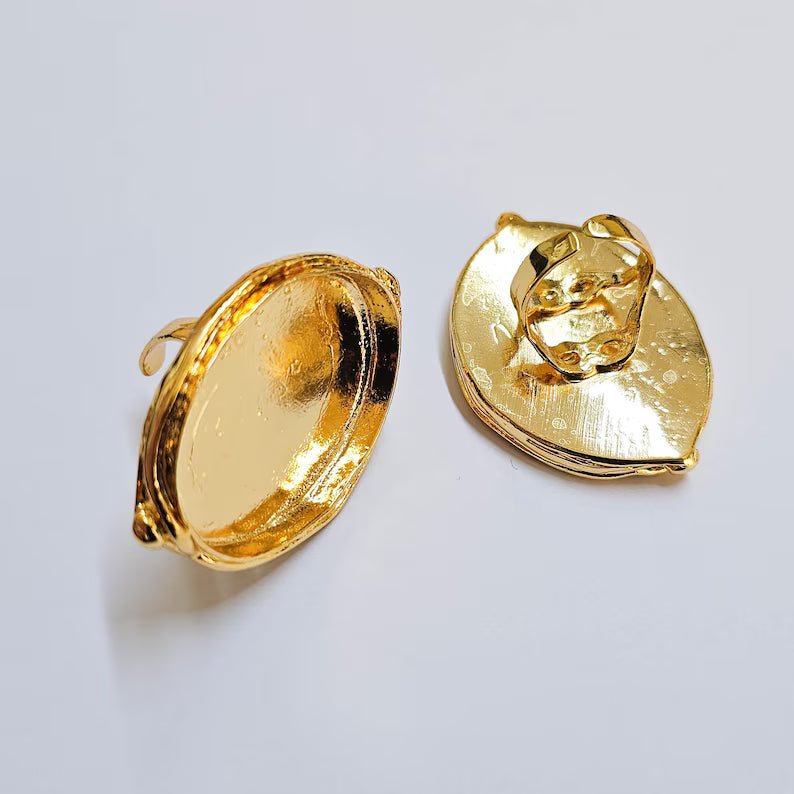 Ring Bezel Base, Oval Setting 39x30mm, 24k Gold Color Adjustable Ring, G37984