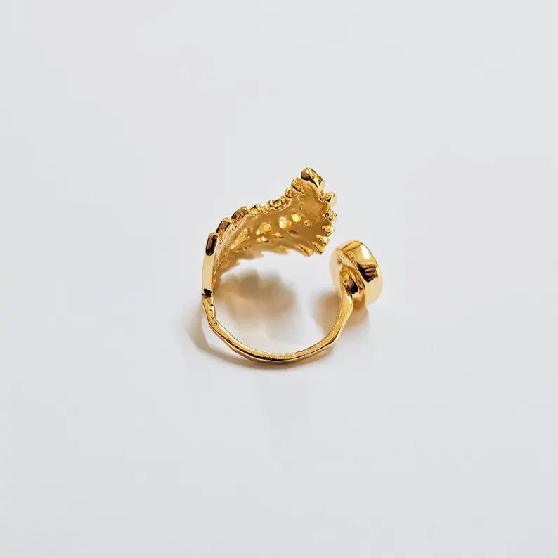 Fern Leaf Ring, Oval Bezel 11x9mm, Adjustable 24K Gold Color Ring Setting, G37985