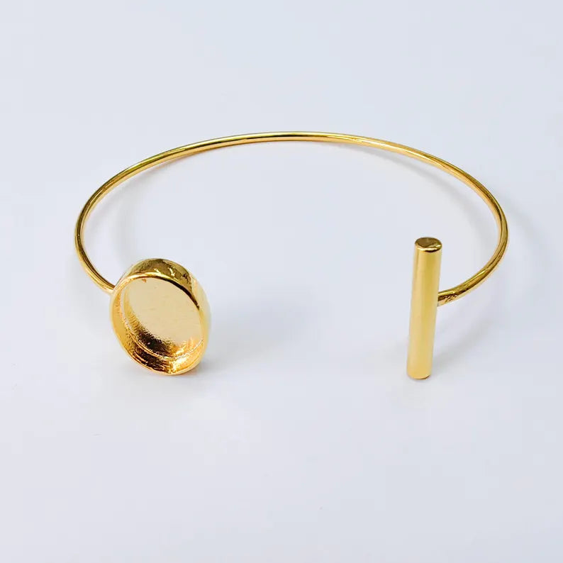 Adjustable Cuff Bracelet Base, Oval Bezel Setting 14x10mm, 24K Gold Color, G37988
