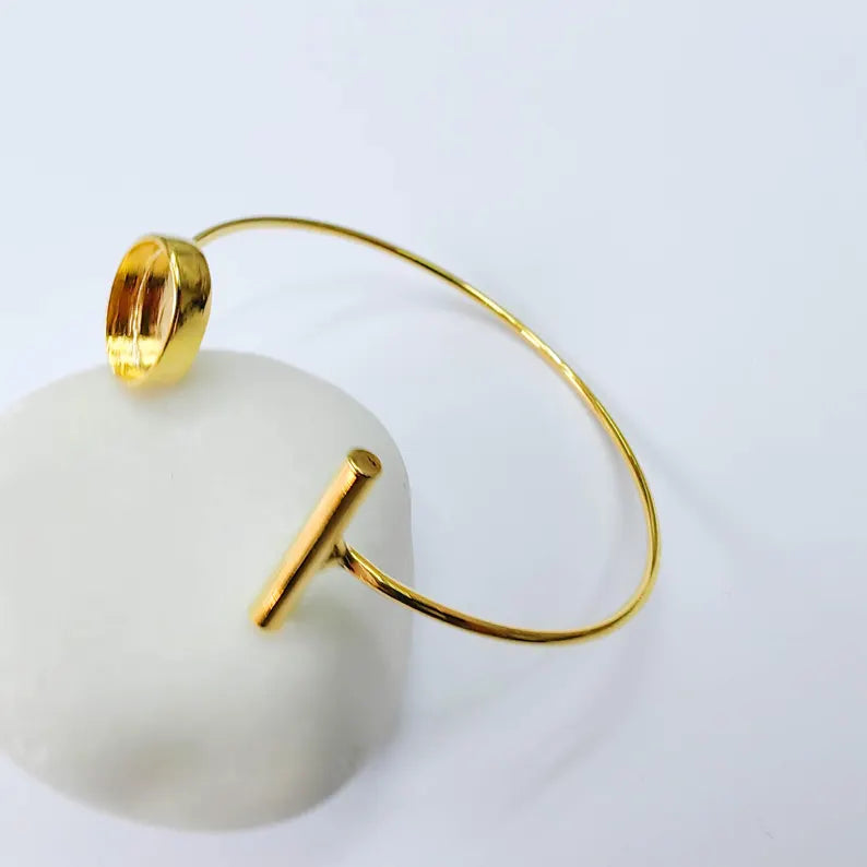 Adjustable Cuff Bracelet Base, Oval Bezel Setting 14x10mm, 24K Gold Color, G37988