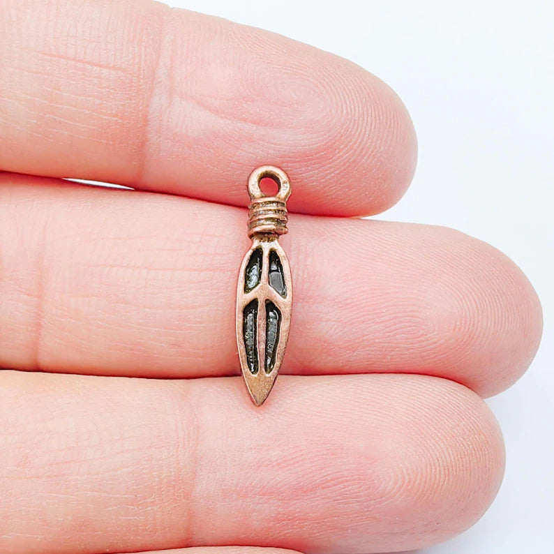4 Peace Charms, Minimalist Boho Charm, Earring Charms, Dangle Pendant, Necklace Parts, Antique Copper Plated 22x5mm G38009