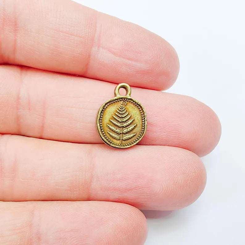 4 Pcs Fern Flower Charm, Double Sided Botanical, Organic Shape Plant Charm, Nature Earring, Floral Tag, Antique Bronze Plated 16x13mm G38011