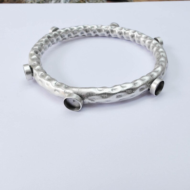 Bangle Bracelet Blank 8-10-12mm Bezel, Antique Silver Adjustable Look Bracelet Base, Jewelry Making, G38013