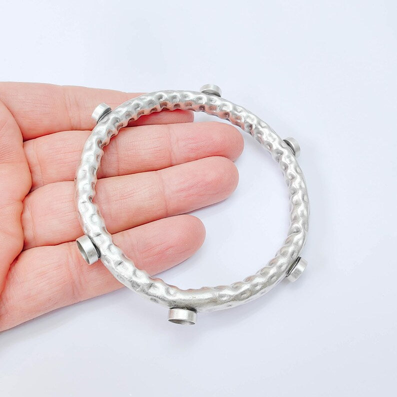 Bangle Bracelet Blank 8-10-12mm Bezel, Antique Silver Adjustable Look Bracelet Base, Jewelry Making, G38013