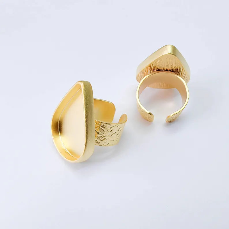 Gold Ring Base Blank Setting Cabochon Base inlay Ring Backs Mounting Adjustable Ring Base Bezel (29x21mm blank ) Gold Plated Metal G38014
