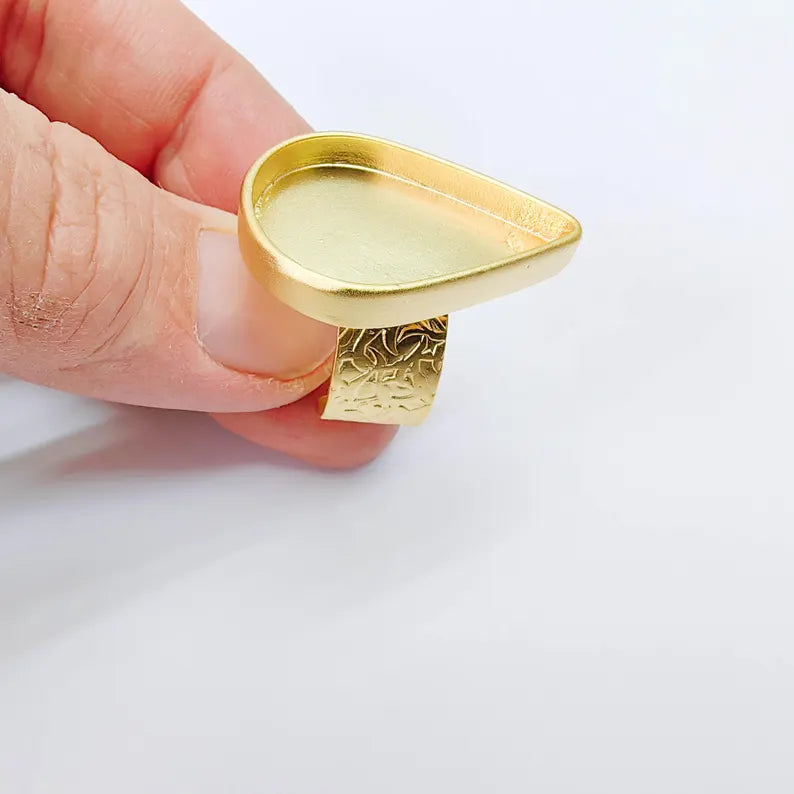 Gold Ring Base Blank Setting Cabochon Base inlay Ring Backs Mounting Adjustable Ring Base Bezel (29x21mm blank ) Gold Plated Metal G38014