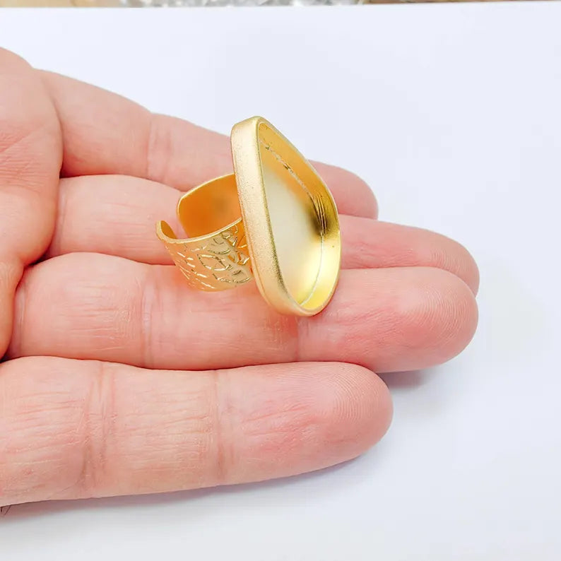 Gold Ring Base Blank Setting Cabochon Base inlay Ring Backs Mounting Adjustable Ring Base Bezel (29x21mm blank ) Gold Plated Metal G38014