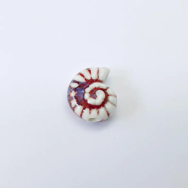 White, burgundy, blue Porcelain Nautilus Beads, Ceramic Shell Bead, Summer Sea Bead, Ocean Jewelry Supply, Beach Ammonite 20x16mm G38016