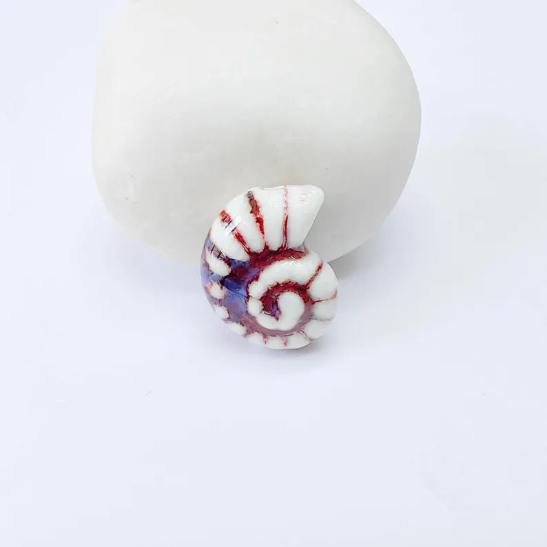 White, burgundy, blue Porcelain Nautilus Beads, Ceramic Shell Bead, Summer Sea Bead, Ocean Jewelry Supply, Beach Ammonite 20x16mm G38016
