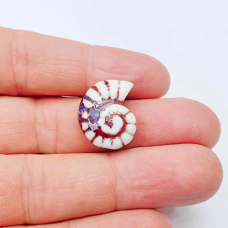 White, burgundy, blue Porcelain Nautilus Beads, Ceramic Shell Bead, Summer Sea Bead, Ocean Jewelry Supply, Beach Ammonite 20x16mm G38016