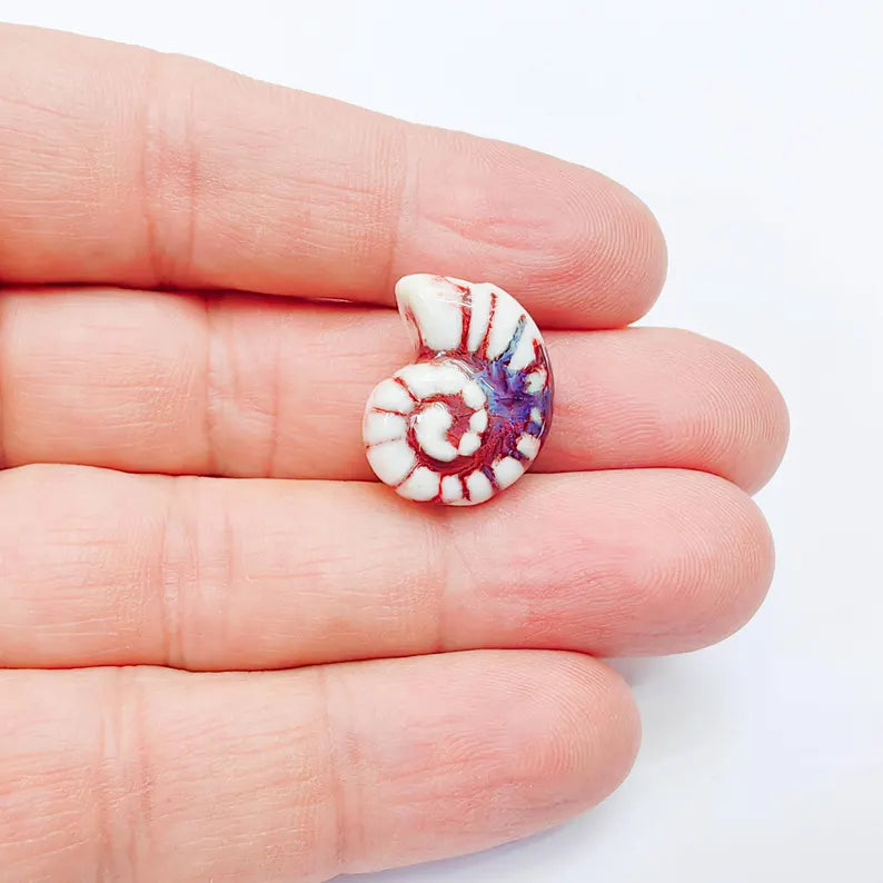 White, burgundy, blue Porcelain Nautilus Beads, Ceramic Shell Bead, Summer Sea Bead, Ocean Jewelry Supply, Beach Ammonite 20x16mm G38016
