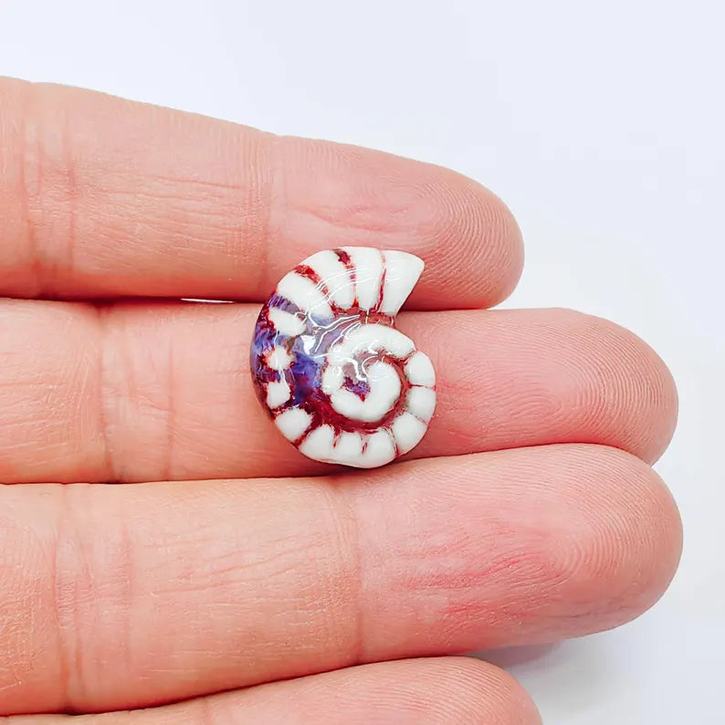 White, burgundy, blue Porcelain Nautilus Beads, Ceramic Shell Bead, Summer Sea Bead, Ocean Jewelry Supply, Beach Ammonite 20x16mm G38016