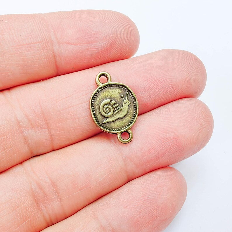 2 Snail Connector Charm, Nature Animal Design, Double Sided, Antique Bronze Plated 20x13mm, G38023
