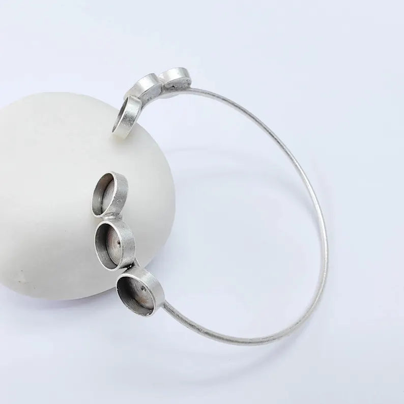 Multi Bezel Cuff Bracelet Blank, Adjustable Brass Bracelet Base, 8mm Round Settings, Antique Silver, G38024