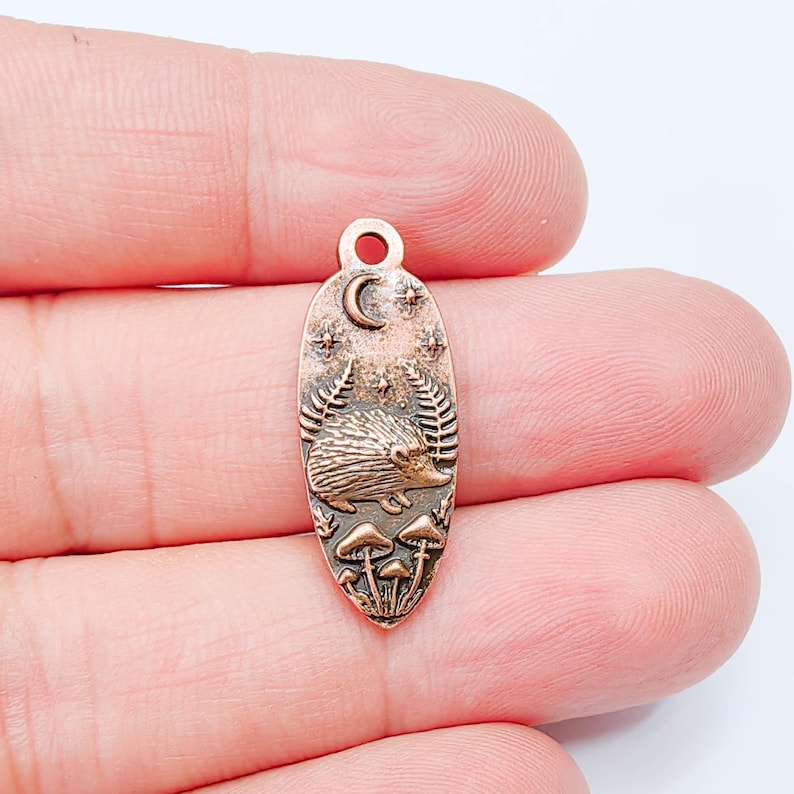 Hedgehog Charm Pendant, Double Sided Woodland Nature Design, 30x12mm, Antique Copper Plated G38031