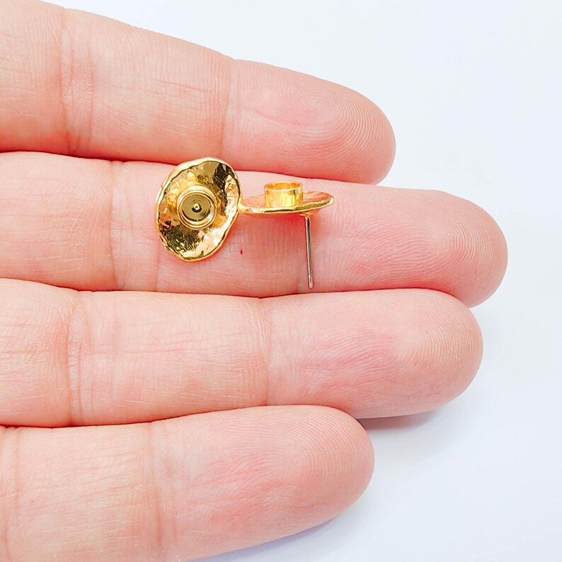 Hammered Stud Earring Base, Oval Bezel Earrings, 4mm Setting, 14x10mm, 24K Shiny Gold Color, G38053