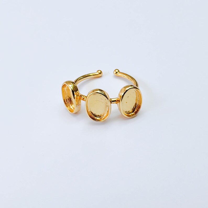 Triple Oval Bezel Ring, 8x6mm Settings, Adjustable 24K Shiny Gold Ring, G38057
